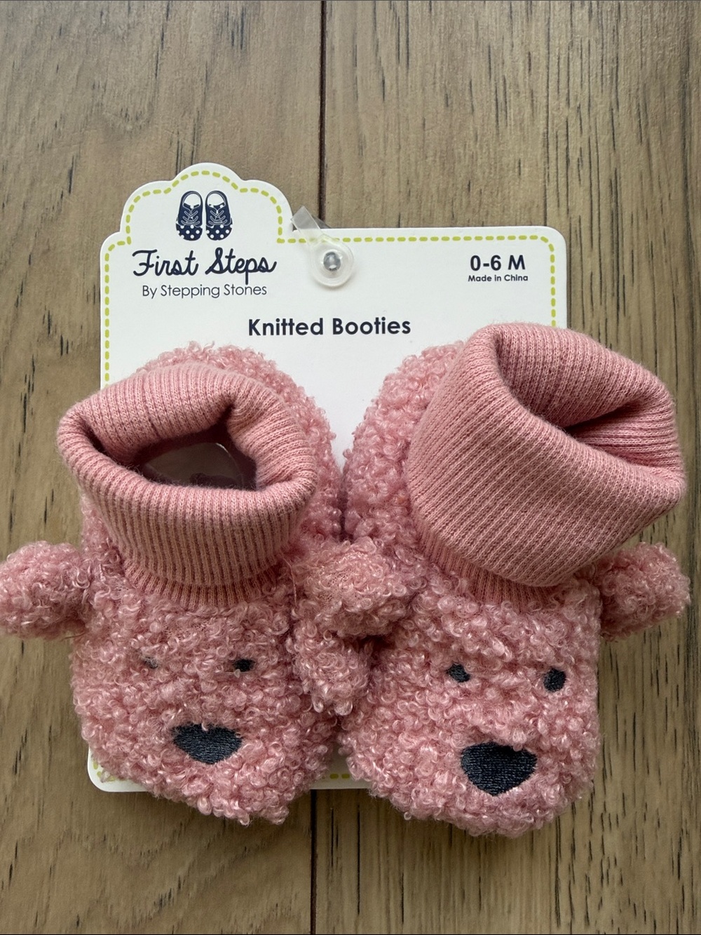 First Steps by Stepping Stones Knitted Booties Pink Dog Baby Girl 0-6 Months NWT